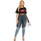Damen modisches Crop-Top mit transparentem Überwurf und Glitzerbesatz R&B