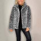 Damen kuschelige Leopardenfell Jacke R&B