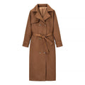 Damen Tragbare Wildleder-Trenchcoat mit Gürtel und großen Taschen R&B