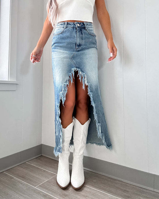 Damen Langschaft-Rock im modernen Used-Look R&B