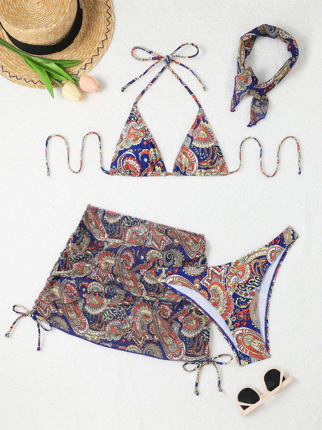 Damen Bikini-Set mit verstellbaren Trägern und modischer Wickelrock R&B
