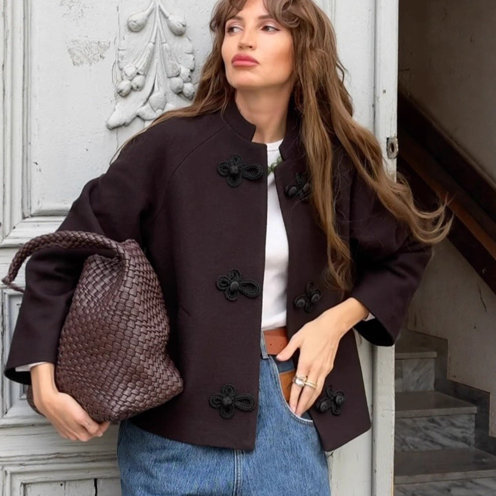 Damen elegante Cabanjacke mit dekorativem Knopfverschluss R&B