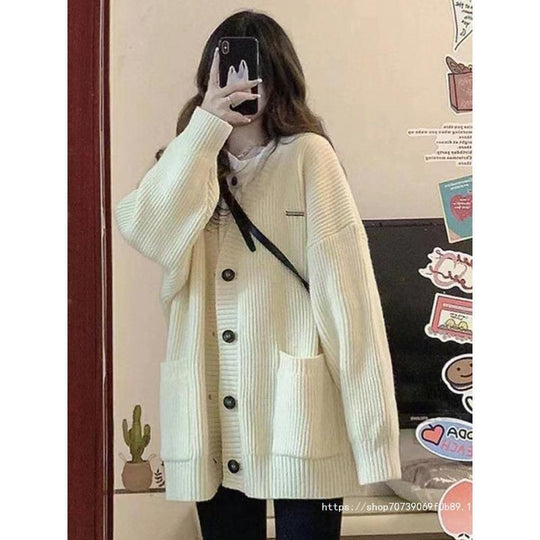Damen Grobstrick Cardigan mit Taschen und tiefem V-Ausschnitt R&B