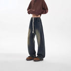 Damen Weite Denim-Hose mit elastischem Bund und regulierbarem Kordelzug