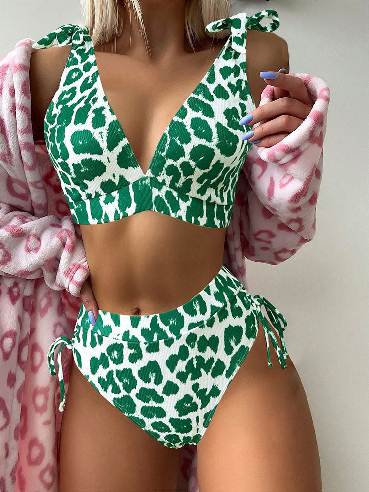 Damen Hochgeschnittener Bikini mit sportlichem Design und verspielten Bindebändern R&B