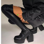 Damen Überknee-Stiefel mit klobigem Blockabsatz und elastischem Obermaterial R&B