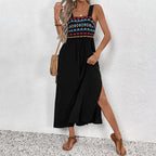 Damen Sommerliches Maxikleid mit buntem Stickdesign und breiten Trägern R&B