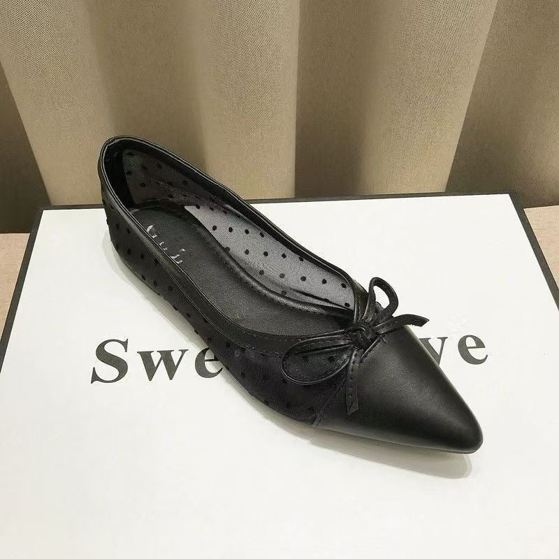 Damen elegante Ballerinas mit modischem Tiefe-Ausschnitt und verspieltem Schleifenakzent R&B