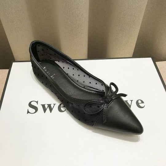 Damen elegante Ballerinas mit modischem Tiefe-Ausschnitt und verspieltem Schleifenakzent R&B