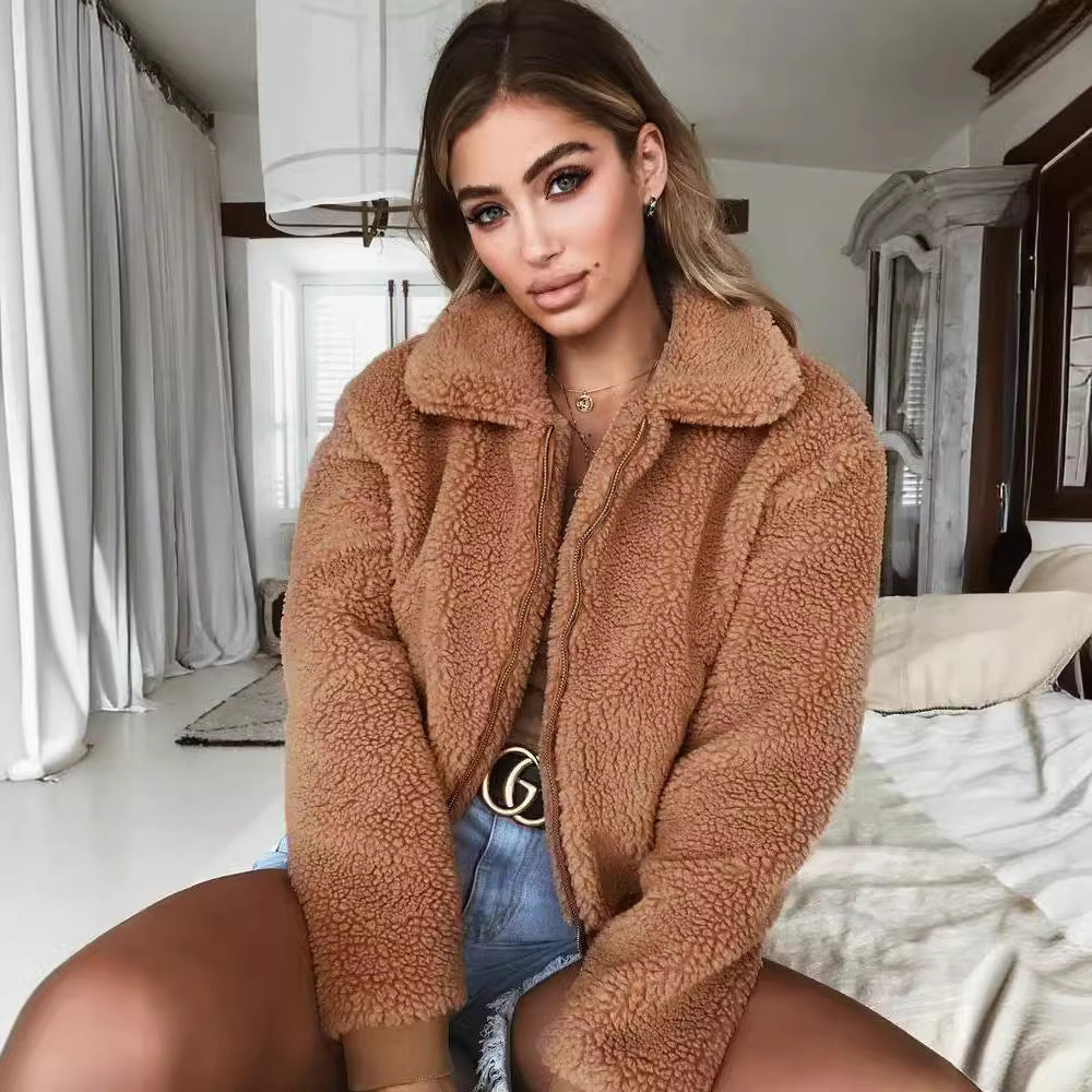 Damen Teddy-Fleecejacke mit Reißverschluss und klassischem Kragen R&B