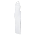 Damen Maxikleid mit eleganter Halskrause und hohem Schlitz R&B