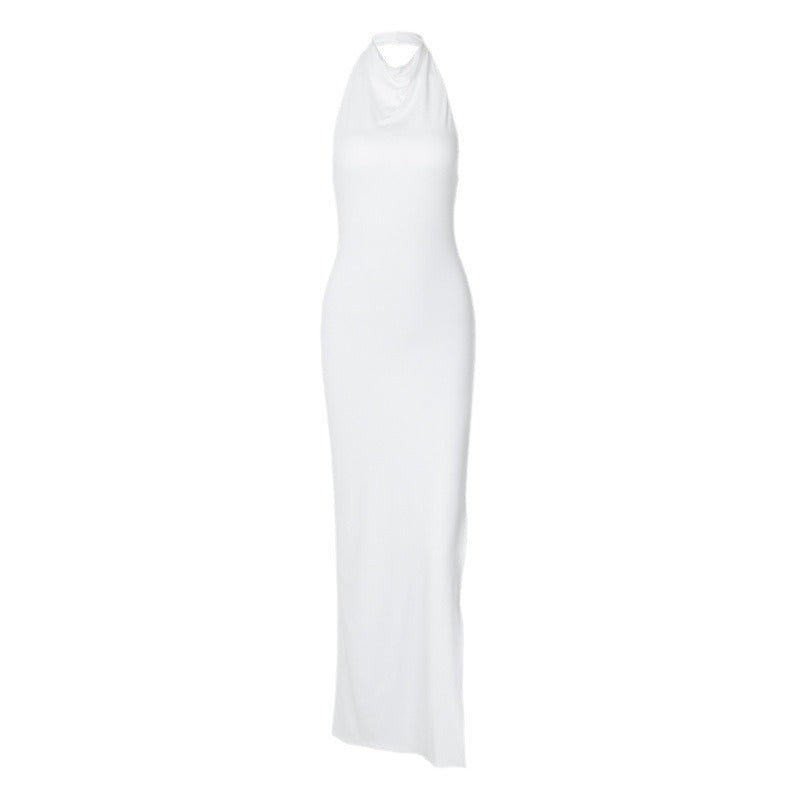 Damen Maxikleid mit eleganter Halskrause und hohem Schlitz R&B