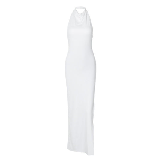Damen Maxikleid mit eleganter Halskrause und hohem Schlitz R&B