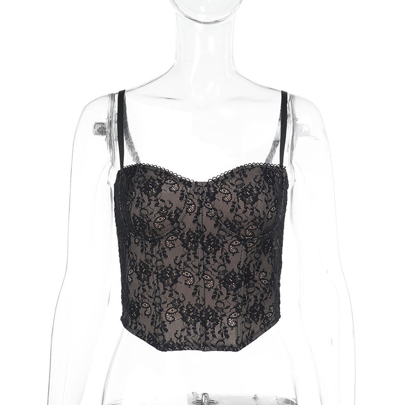 Damen Spitzen-Crop-Top mit verstellbaren Trägern R&B