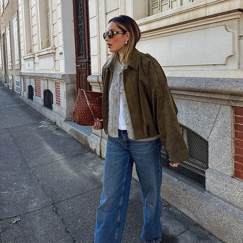 Damen Weiche Veloursjacke mit elastischem Saum und lässigem Schnitt R&B