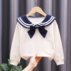 Mädchen Sweatshirt mit maritimem Kragen und dekorativem Schleifendetail R&B