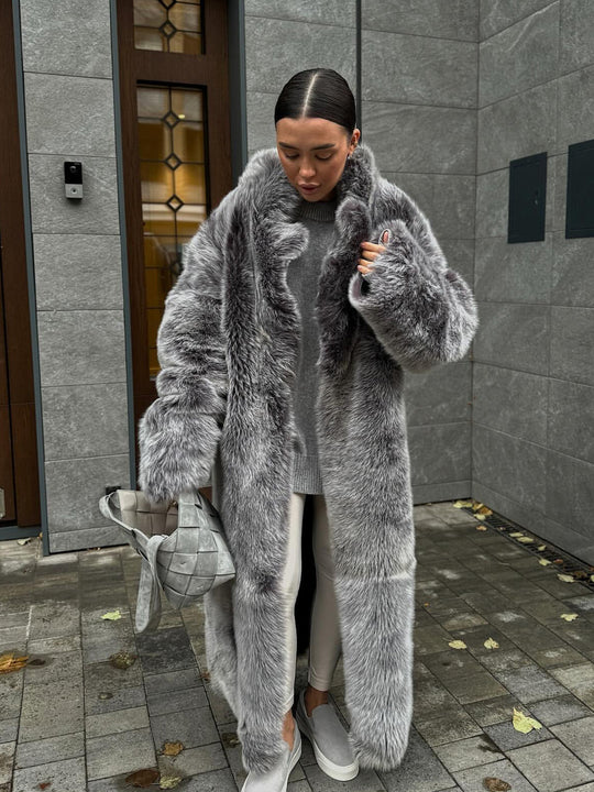 Damen Luxus Kunstfellmantel R&B