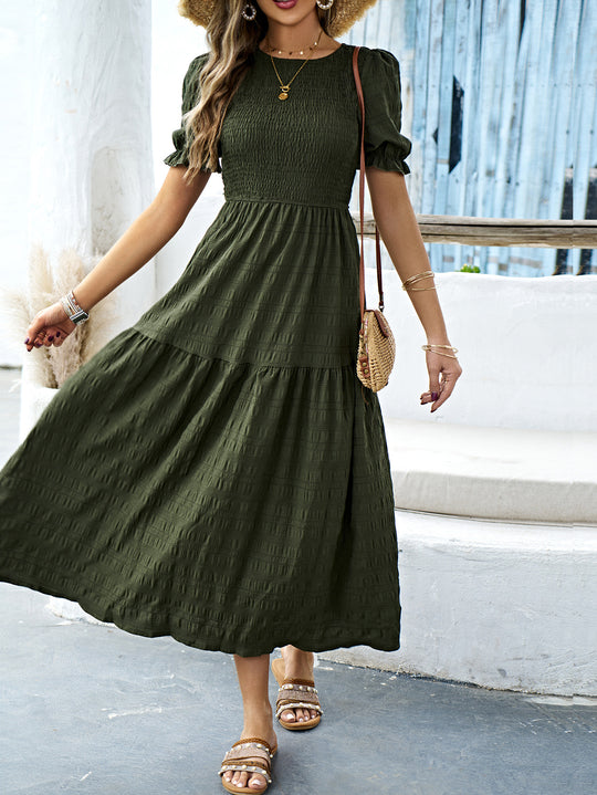 Damen Midikleid mit elastischem Taillenbund und schwingendem Rock R&B