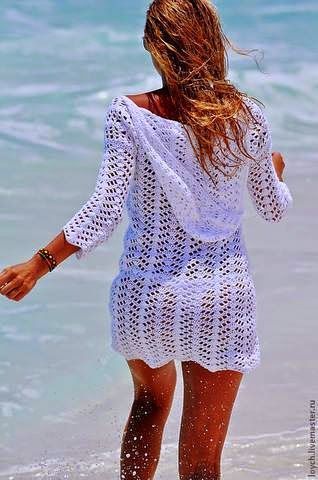 Damen gehäkeltes Strandkleid mit tiefem V-Ausschnitt und verführerischem Rückenausschnitt R&B