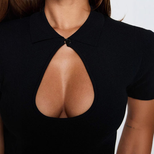 Damen figurbetontes Polo-Shirt mit schickem Cut-Out R&B