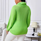 Damen Lockere Strickpullover mit hohem Kragen und ausgefallenem Zopfmuster R&B