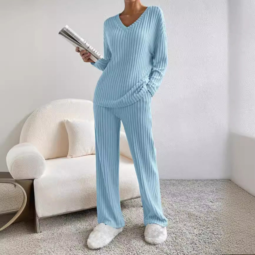 Damen Lässiges Freizeitsweat-Set mit V-Ausschnitt und weitem Schnitt R&B
