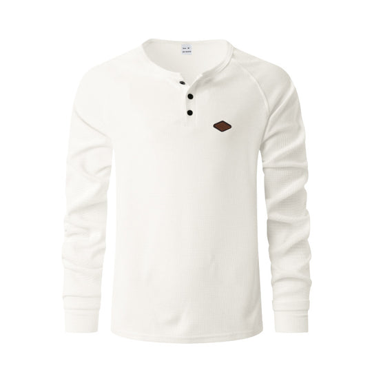 Herren Langarm-Henley-Shirt mit strukturiertem Design und praktischen Knöpfen R&B