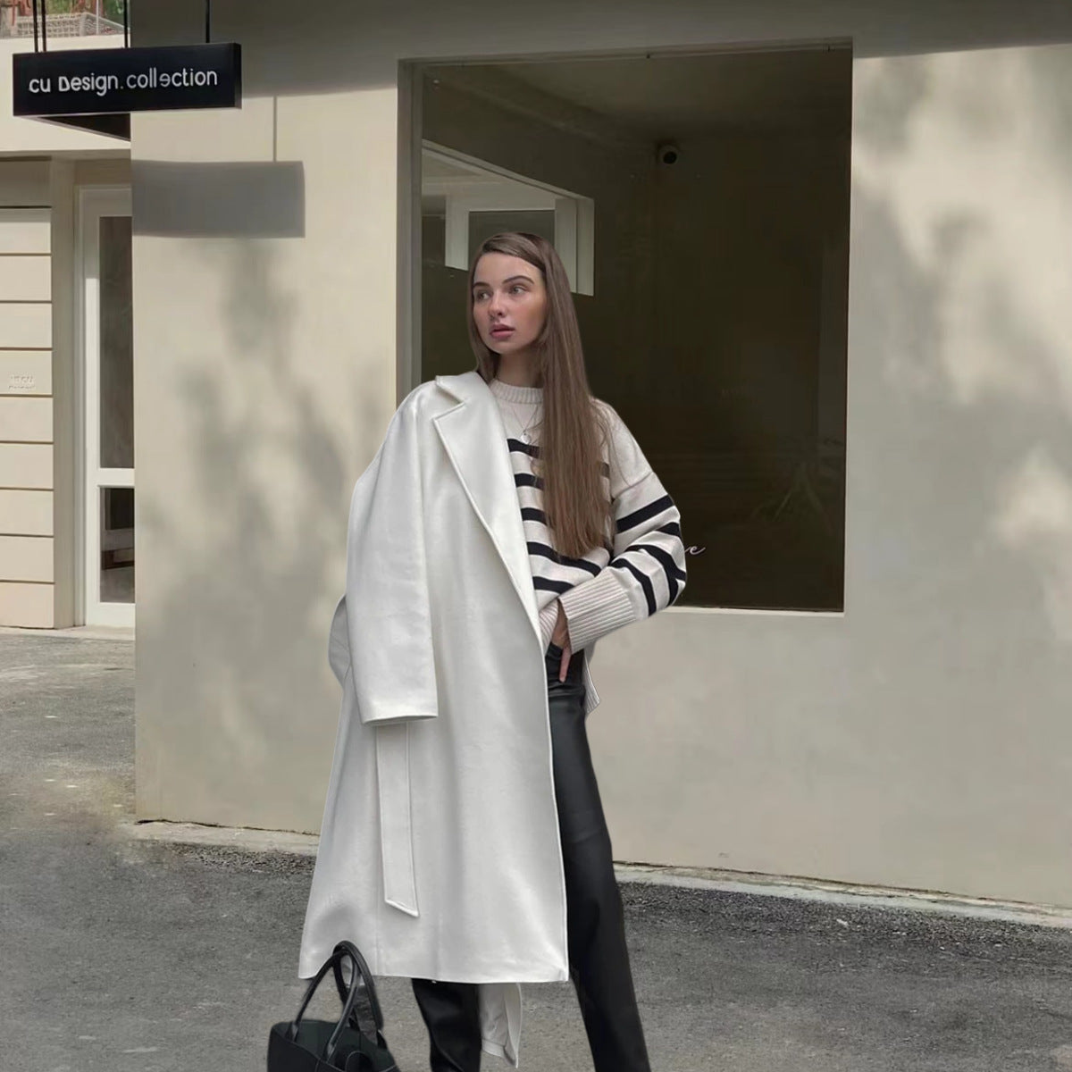 Damen Oversized Strickpullover mit hohem Kragen und trendigem Streifenmuster R&B