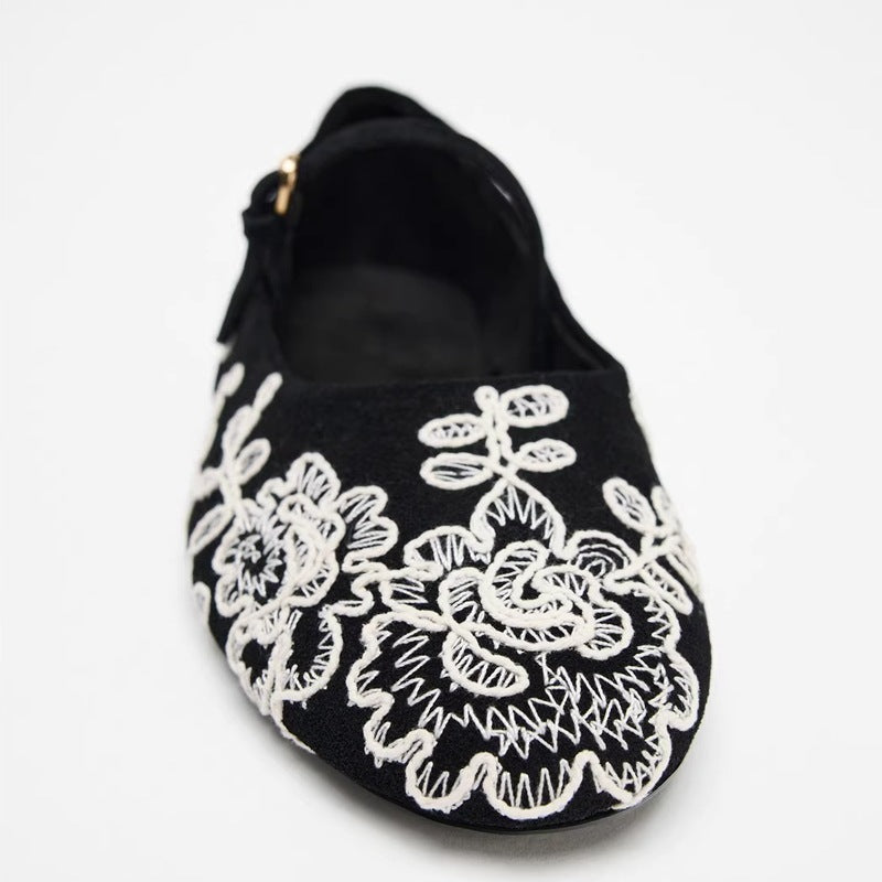 Damen Ballerinas mit verstellbarem Riemendesign und aufwendiger Blumenstickerei R&B