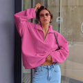 Damen lässiger Fleece-Pullover mit halbem Reißverschluss und oversized Schnitt R&B