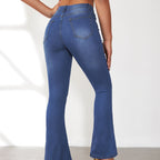 Damen Flared Jeans mit hohem Bund und Knopfdetail R&B