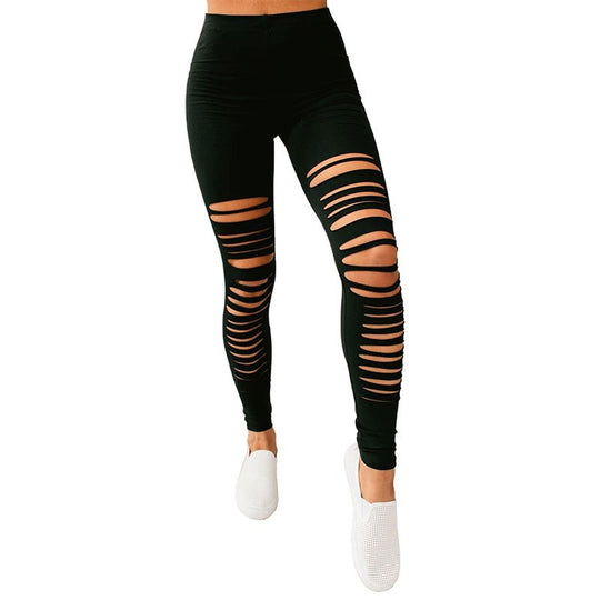 Damen Sportliche Leggings mit modischem Riss-Design R&B