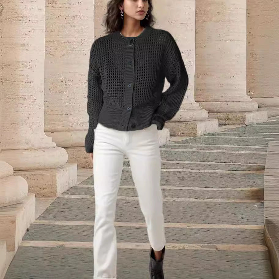 Damen Strickjacke mit luftiger Netzstruktur R&B