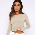 Damen modisches Langarm-Crop-Top mit Raffung R&B