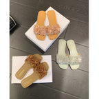 Damen Slidesandalen mit dekorativem Fransenakzent