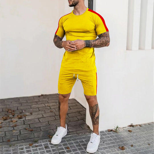 Herren Sportliches Kurzarm- und Shorts-Set mit kontrastierenden Details R&B