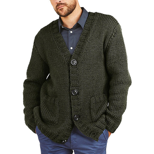 Herren lässige Strickjacke mit tiefem V-Ausschnitt und großzügigen Taschen R&B