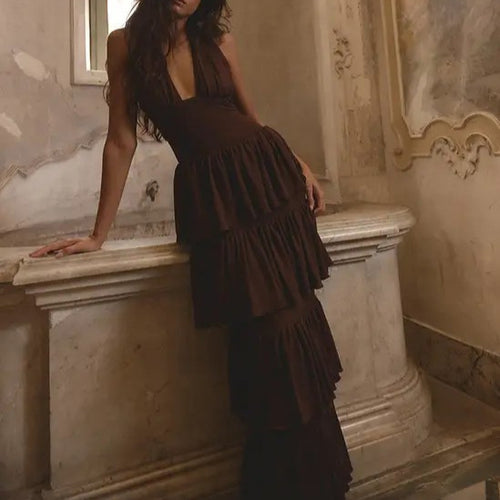 Damen Festliches Maxikleid mit Volantröcken R&B