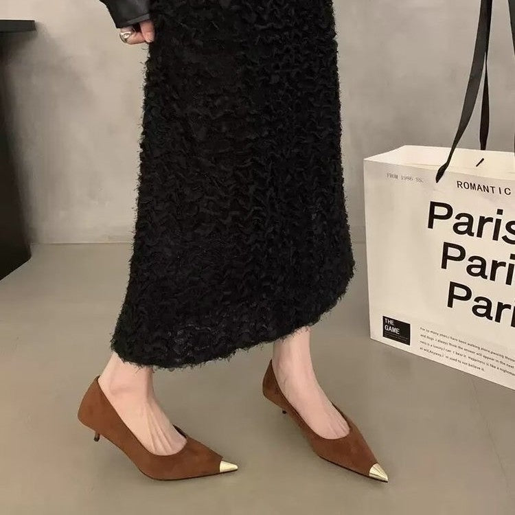Damen elegante spitze Pumps mit goldener Zehenkappe R&B