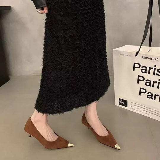 Damen elegante spitze Pumps mit goldener Zehenkappe R&B