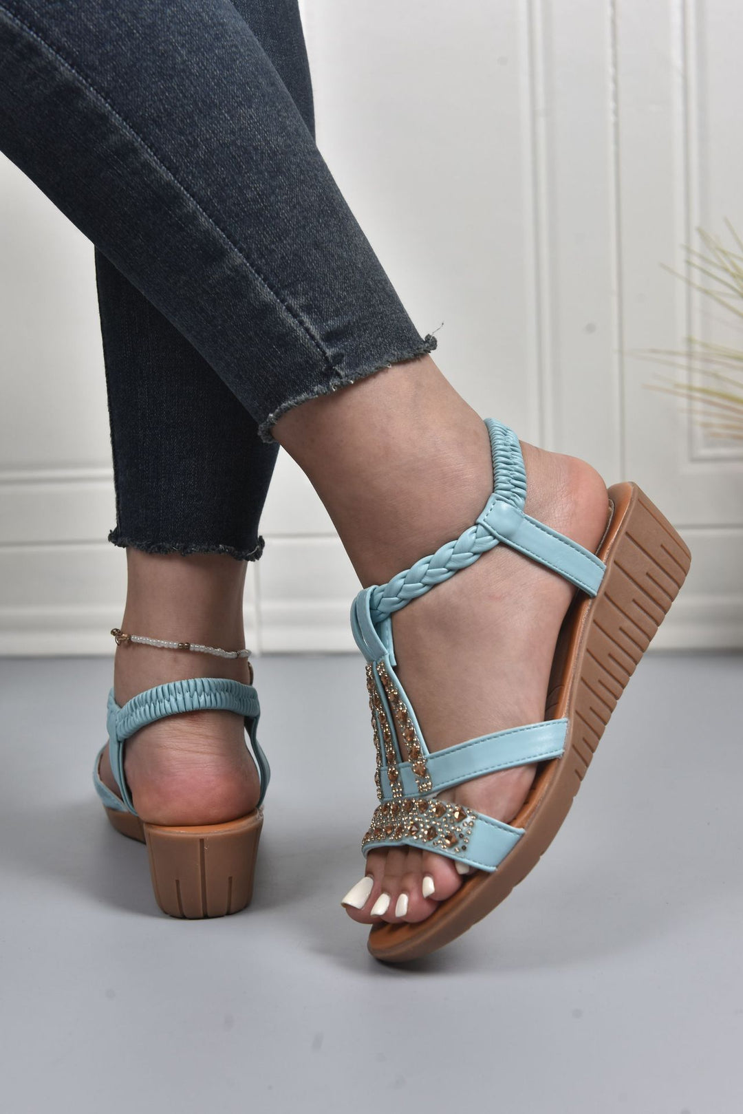 Damen Elegante Sandalen mit modischen Glitzer- und Blumenapplikationen R&B