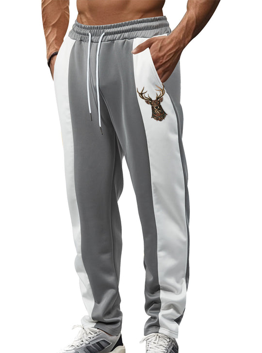 Herren nan sportive Trackpants mit seitlichen Kontrastbahnen elastischem Bund Kordelzug und Hirschstickerei R&B