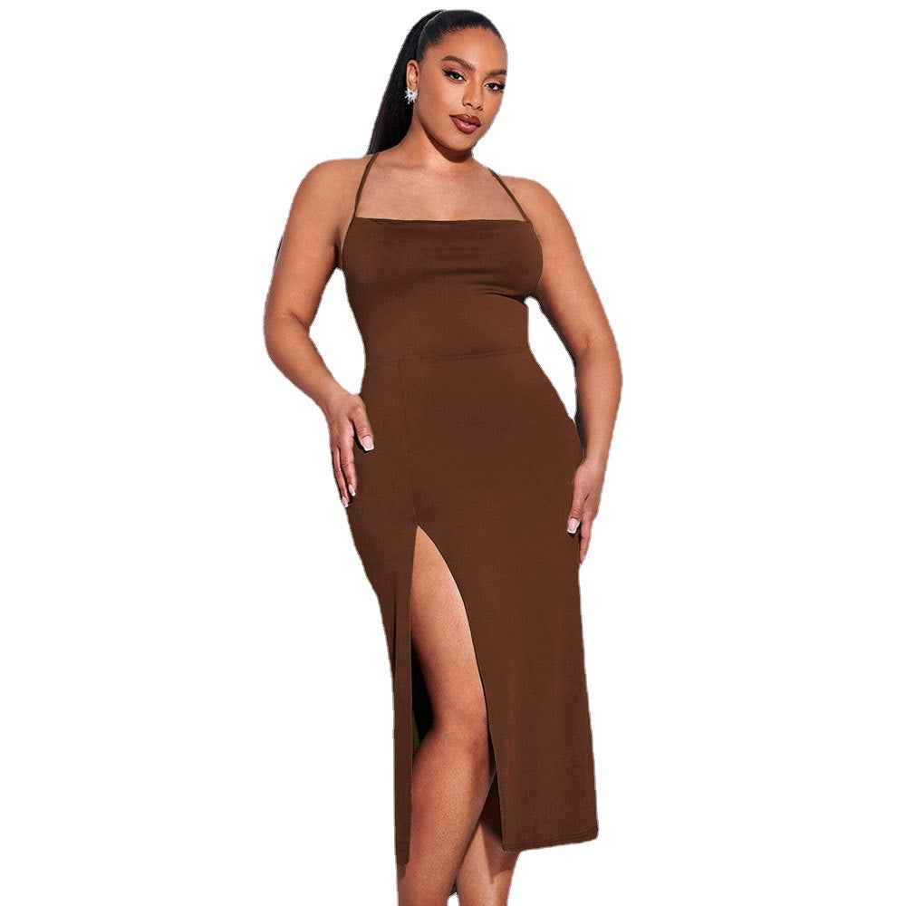 Damen schickes Maxikleid mit Spaghetti-Trägern und seitlichem Schlitz R&B