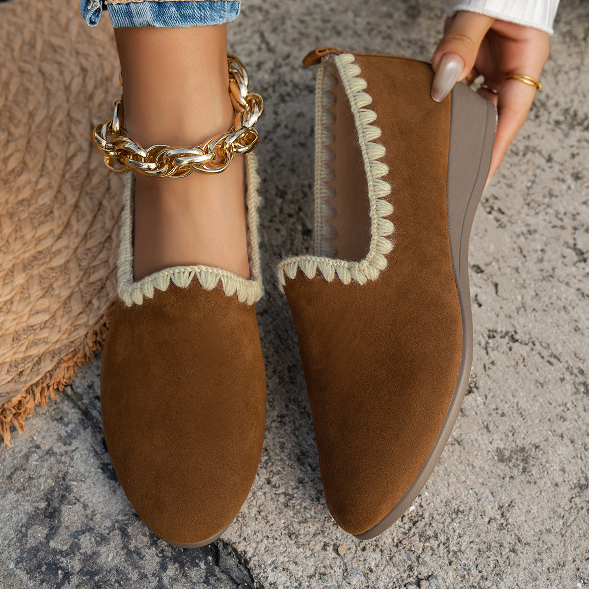 Damen Faltbare Clogs mit dekorativem Rüschensaum R&B