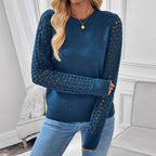 Damen Strickpullover mit netzartigem Ärmeldesign R&B
