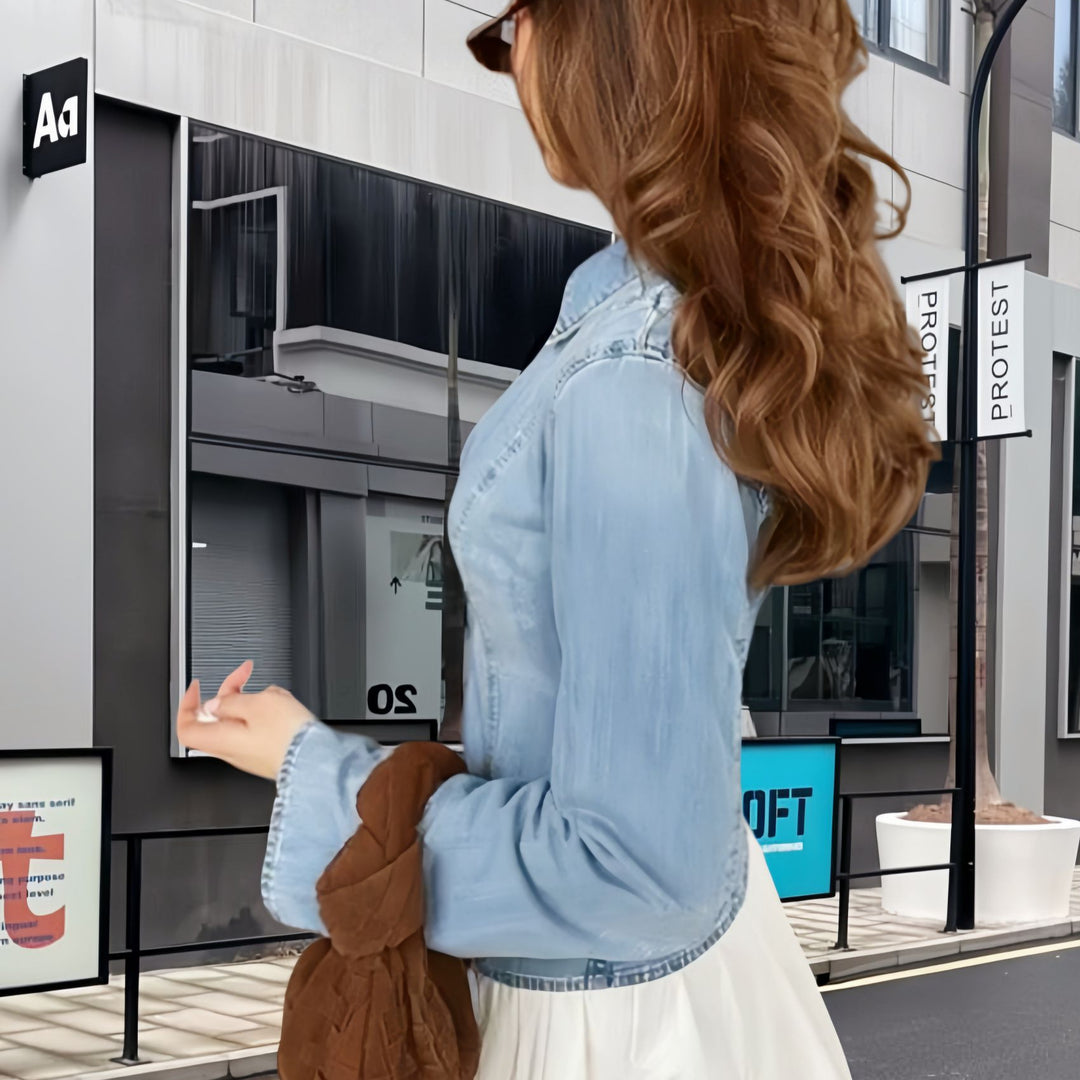 Damen Denim-Jacke mit taillierter Silhouette und Schnürdetails R&B