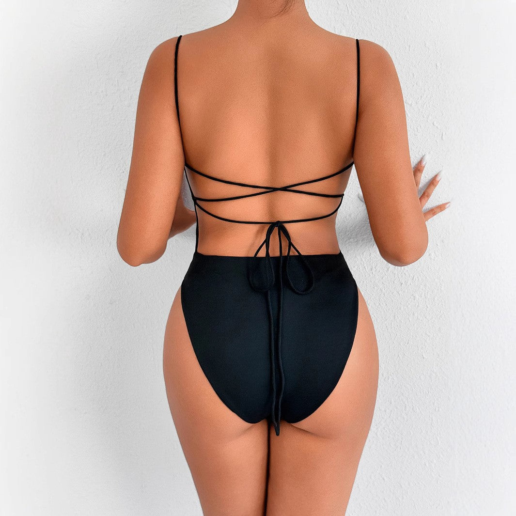 Damen Hochgeschnittenes Bade-Outfit mit schmalen Trägern R&B