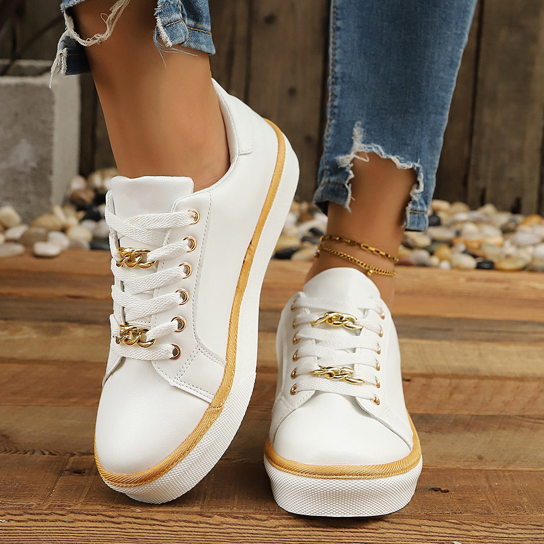 Damen modische Schnürsneaker mit goldener Kettenverzierung R&B