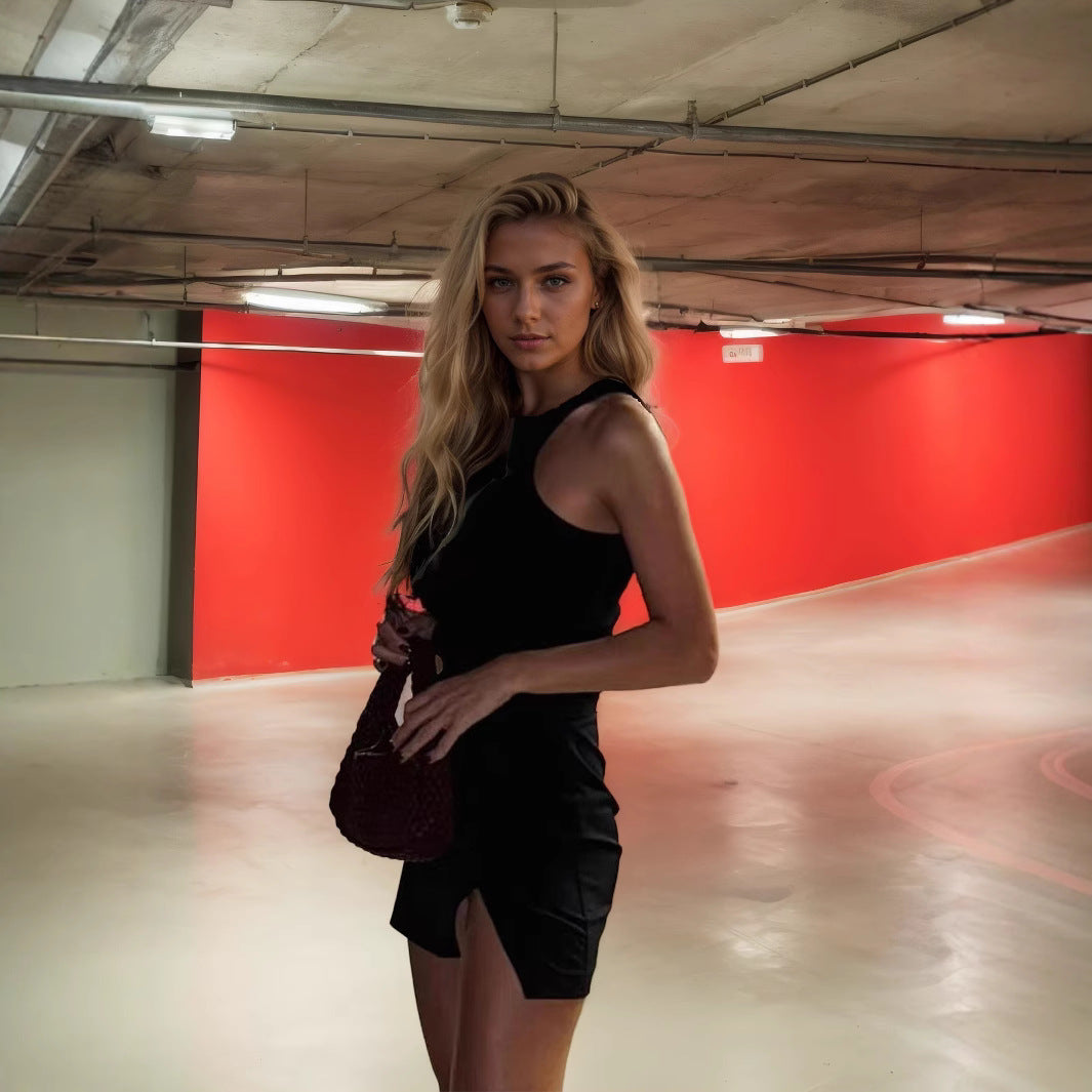 Damen sportliches Mini-Kleid mit tiefem Schlitz und asymmetrischem Design R&B
