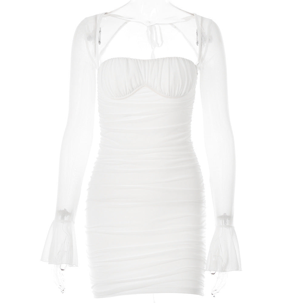 Damen Mini-Kleid mit transparenten Ärmeln und raffiniertem Schnitt R&B